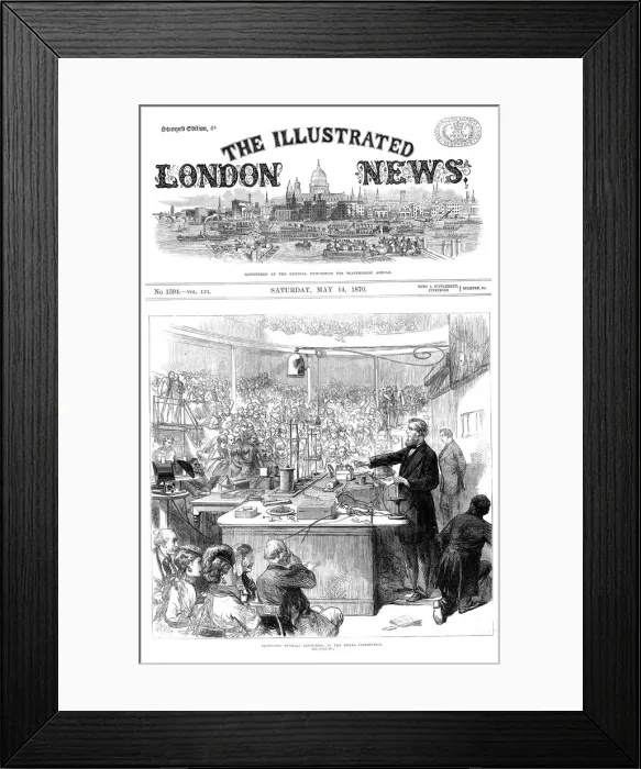 Framed Print : John Tyndall lecturing on electromagnetism at the Royal Institution, London. May 1870 Framed Print : John Tyndall lecturing on electromagnetism at the Royal Institution, London. May 1870