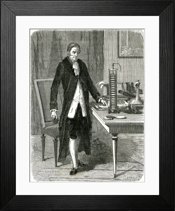 Framed Print : Alessandro Volta, Italian physicist, demonstrating his electric pile (battery), c1800 (c1870) Framed Print : Alessandro Volta, Italian physicist, demonstrating his electric pile (battery), c1800 (c1870)