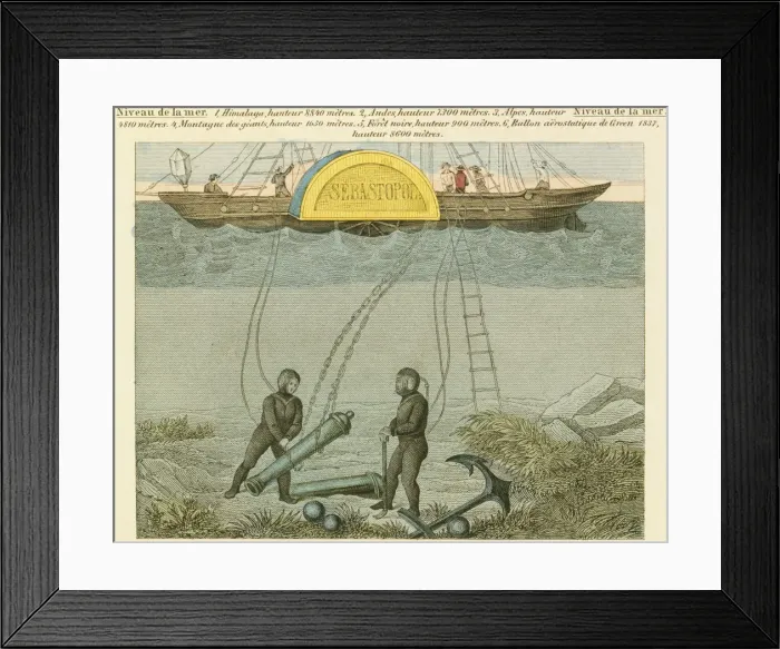 Framed Print : Divers salvaging guns from the seabed, c1855 Framed Print : Divers salvaging guns from the seabed, c1855