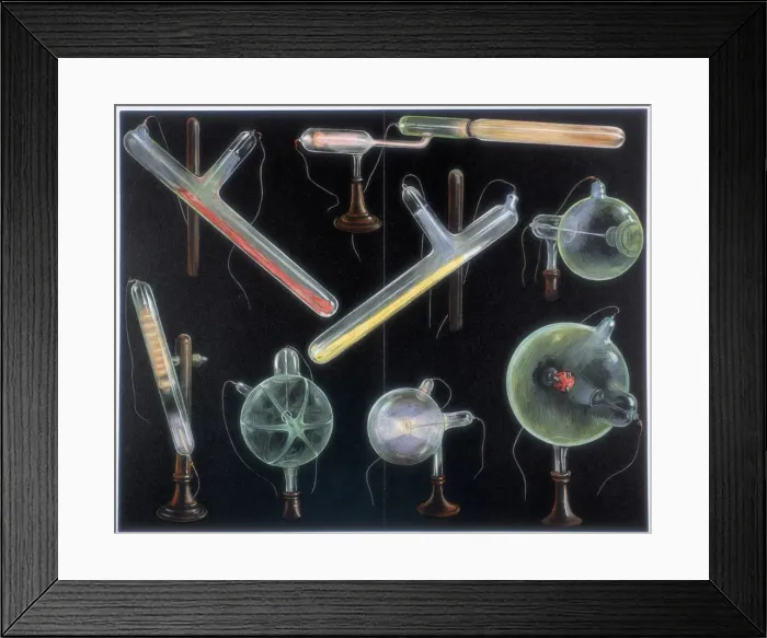Framed Print : Various substances fluorescing in vacuum tubes of different shapes, 1903 Framed Print : Various substances fluorescing in vacuum tubes of different shapes, 1903
