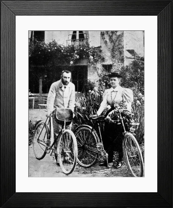 Framed Print : Pierre and Marie Curie, French physicists, preparing to go cycling Framed Print : Pierre and Marie Curie, French physicists, preparing to go cycling