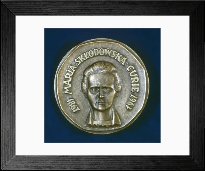 Framed Print : Medal commemorating Marie Sklodowska Curie, Polish-born French physicist, 1967 Framed Print : Medal commemorating Marie Sklodowska Curie, Polish-born French physicist, 1967