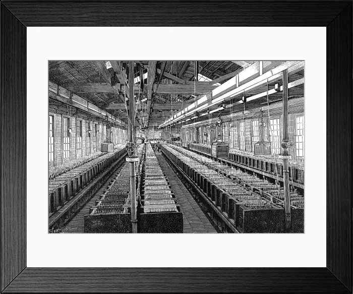 Framed Print : Manufacture of electric batteries, USA, 1887 Framed Print : Manufacture of electric batteries, USA, 1887