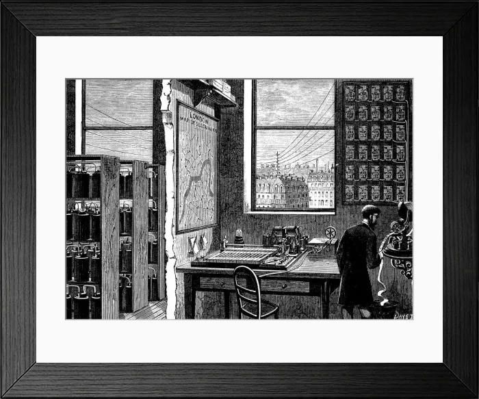 Framed Print : Main station of the Exchange Telegraph Company, London, 1882 Framed Print : Main station of the Exchange Telegraph Company, London, 1882