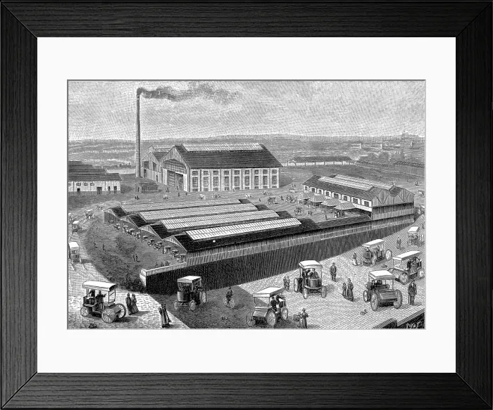 Framed Print : Factory for making, recharging and servicing electric cabs, Aubervilliers, France, 1899 Framed Print : Factory for making, recharging and servicing electric cabs, Aubervilliers, France, 1899