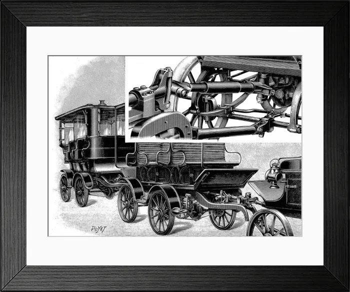 Framed Print : Renards automobile train, showing coupling (top right) and a train of wagons, 1904 Framed Print : Renards automobile train, showing coupling (top right) and a train of wagons, 1904