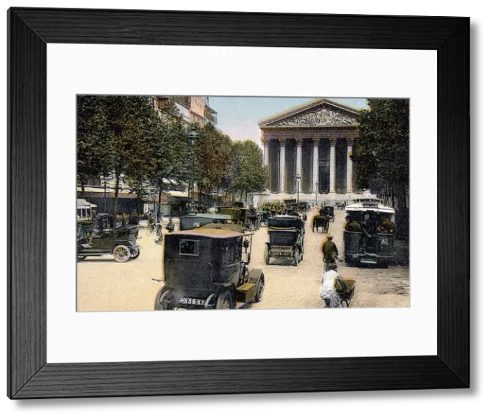 Framed Print : Rue Royale and the Madeleine, Paris, with cars and a motorbus on the street, c1900 Framed Print : Rue Royale and the Madeleine, Paris, with cars and a motorbus on the street, c1900