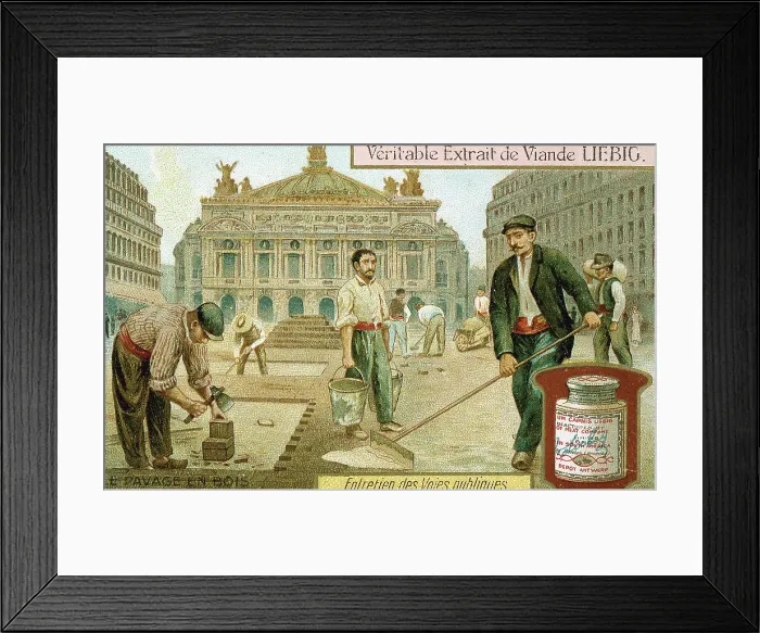 Framed Print : Surfacing a Paris street with wooden blocks, c1900 Framed Print : Surfacing a Paris street with wooden blocks, c1900