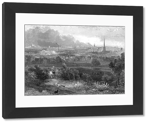 Birmingham viewed from the south showing smoking chimneys, c1860