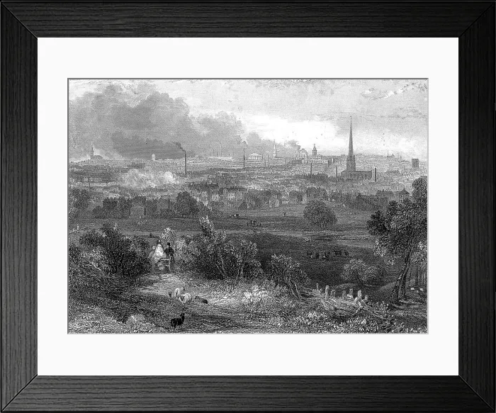 Framed Print : Birmingham viewed from the south showing smoking chimneys, c1860 Framed Print : Birmingham viewed from the south showing smoking chimneys, c1860