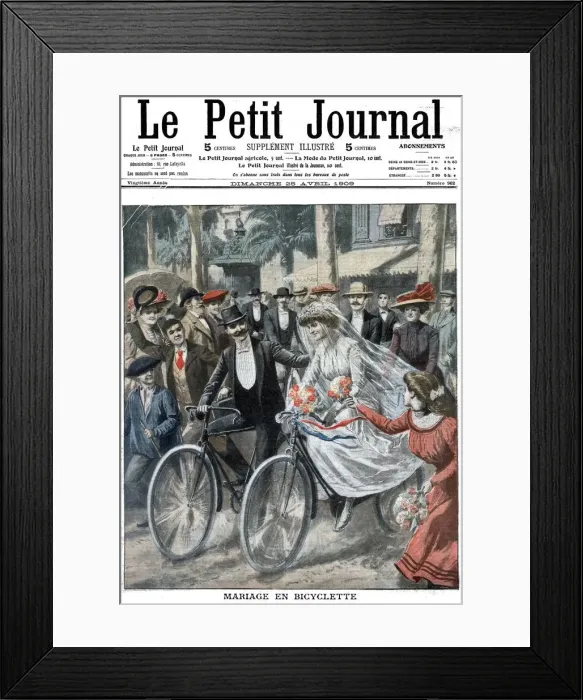 Framed Print : Wedding party on bicycles led by the bride and bridegroom, Nice, France, 1909 Framed Print : Wedding party on bicycles led by the bride and bridegroom, Nice, France, 1909