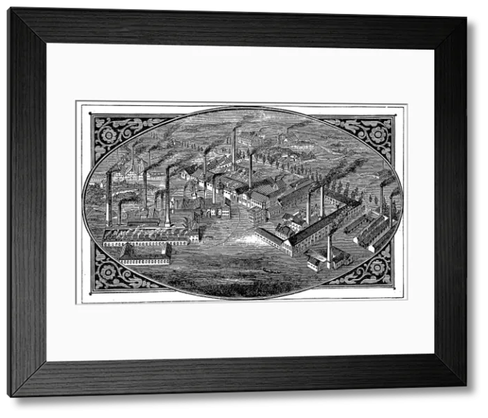 Framed Print : Bird s-eye view of Krupps works, Essen, Germany, 1876