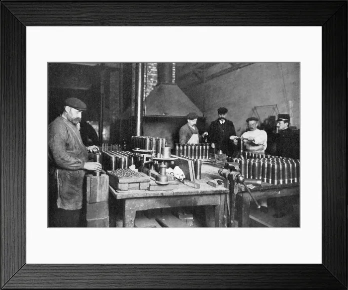 Framed Print : Filling shrapnel shells in a British munitions factory, World War I, 1914-1918 Framed Print : Filling shrapnel shells in a British munitions factory, World War I, 1914-1918