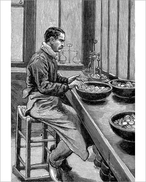 Testing the weight of gold pieces, Paris mint, 1892