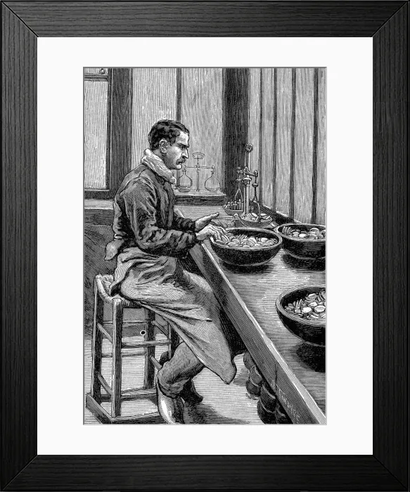 Framed Print : Testing the weight of gold pieces, Paris mint, 1892 Framed Print : Testing the weight of gold pieces, Paris mint, 1892