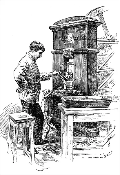 Coining press at the Royal Mint, London, 1891