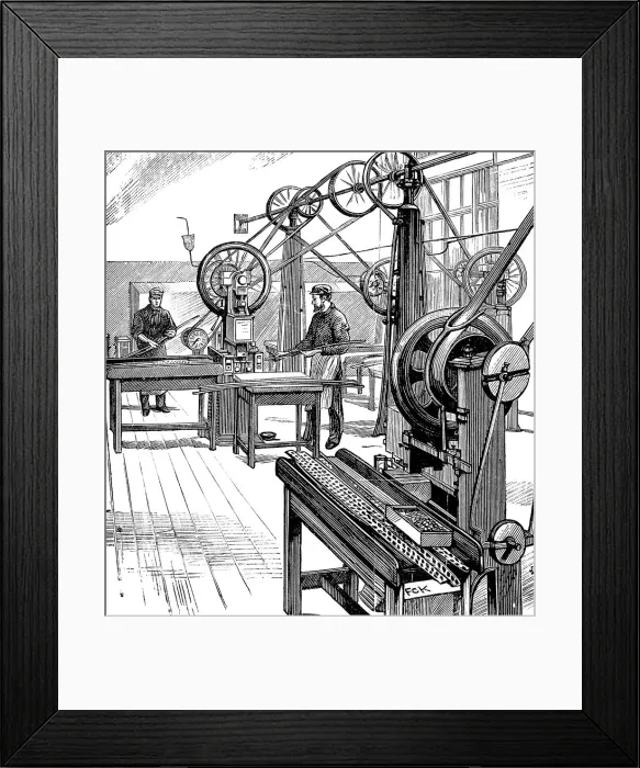 Framed Print : Cutting coin blanks from metal strips, Royal Mint, London, 1897 Framed Print : Cutting coin blanks from metal strips, Royal Mint, London, 1897