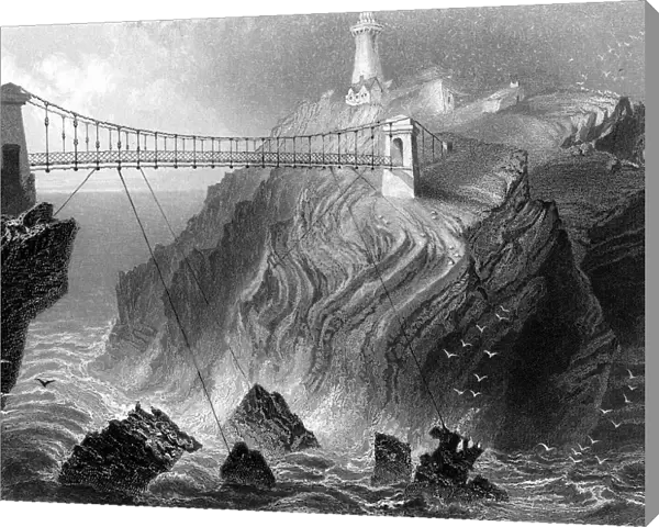 Suspension bridge to the South Stack lighthouse near Holyhead, Wales, c1860
