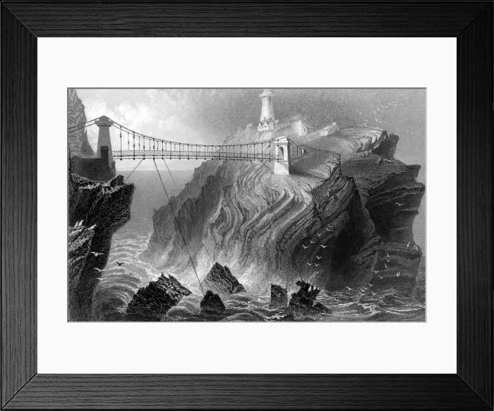Framed Print : Suspension bridge to the South Stack lighthouse near Holyhead, Wales, c1860 Framed Print : Suspension bridge to the South Stack lighthouse near Holyhead, Wales, c1860