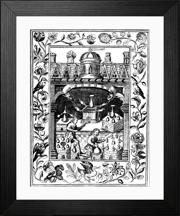Framed Print : Alchemical laboratory showing various forms of furnace and vessels, 1652 Framed Print : Alchemical laboratory showing various forms of furnace and vessels, 1652