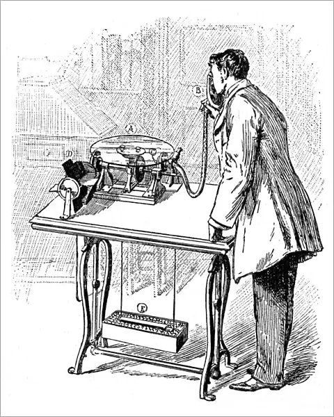 Making recordings on Emile Berliners Gramophone, c1887