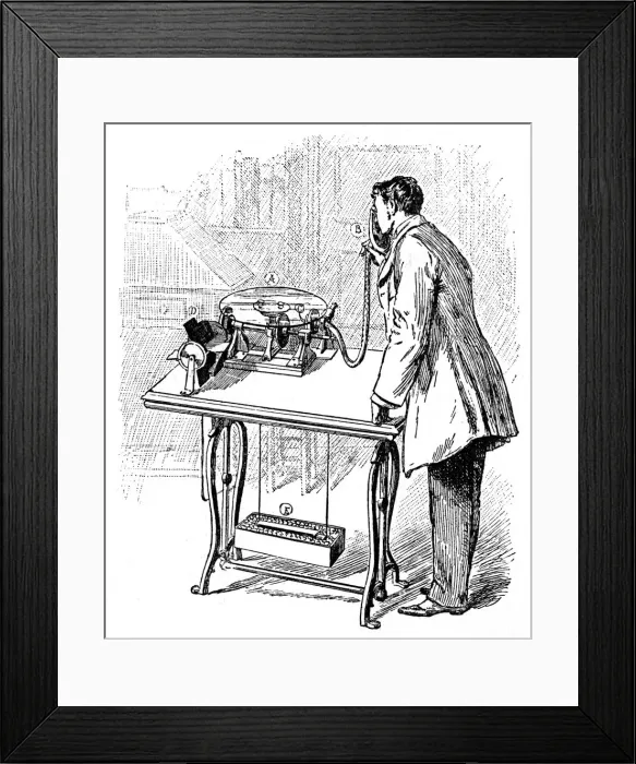 Framed Print : Making recordings on Emile Berliners Gramophone, c1887 Framed Print : Making recordings on Emile Berliners Gramophone, c1887