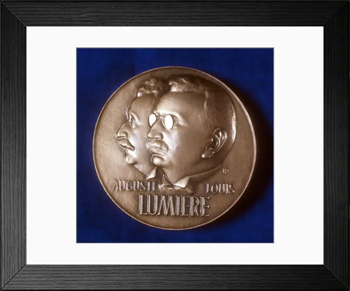 Framed Print : Obverse of medal commemorating 50 years of cinematography by the Lumiere brothers, 1945 Framed Print : Obverse of medal commemorating 50 years of cinematography by the Lumiere brothers, 1945