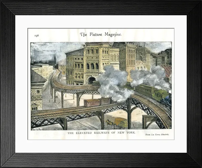 Framed Print : Elevated Railway in New York, from The Picture Magazine, c19th century Framed Print : Elevated Railway in New York, from The Picture Magazine, c19th century