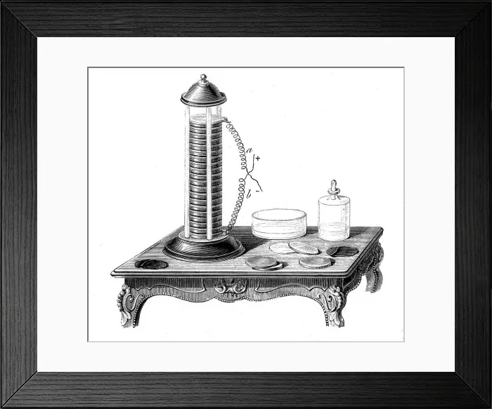 Framed Print : Voltaic battery (pile), 1887 Framed Print : Voltaic battery (pile), 1887