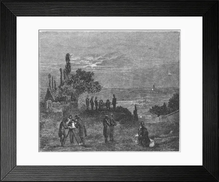Framed Print : Experiment to calculate the speed of sound in air, Paris, 1822 (1873). Artist: Amedee Guillemin