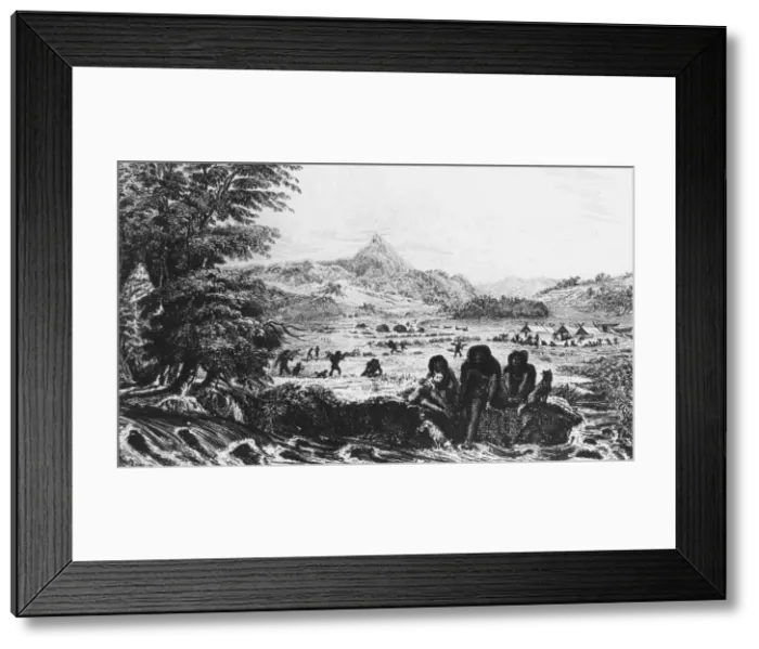 Framed Print : Fuegians at Woollya, with the Fitzroy expeditions camp in the background, 1831 (1839) Framed Print : Fuegians at Woollya, with the Fitzroy expeditions camp in the background, 1831 (1839)