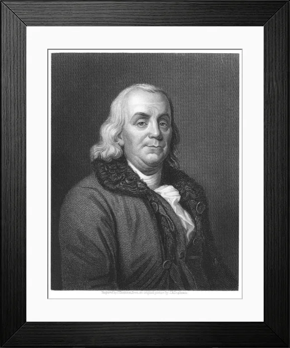 Framed Print : Benjamin Franklin, 18th century American scientist, inventor and statesman, 1835 Framed Print : Benjamin Franklin, 18th century American scientist, inventor and statesman, 1835