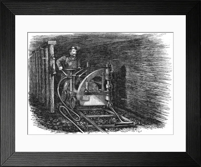 Framed Print : Rail mounted coal cutting machine, 1864 Framed Print : Rail mounted coal cutting machine, 1864
