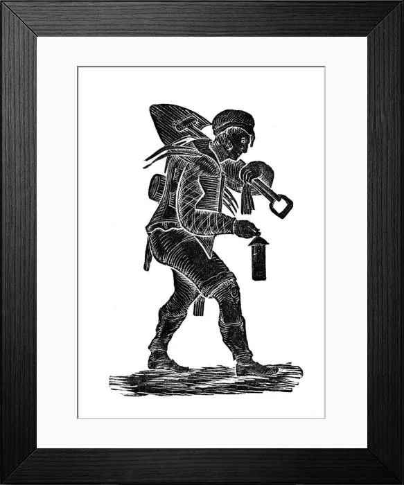 Framed Print : The coal miner carrying his tools and safety his lamp, 1890
