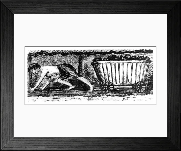Framed Print : Boy putter drawing a truck containing coal along a 24 inch high seam, Halifax, Yorkshire, 1848 Framed Print : Boy putter drawing a truck containing coal along a 24 inch high seam, Halifax, Yorkshire, 1848