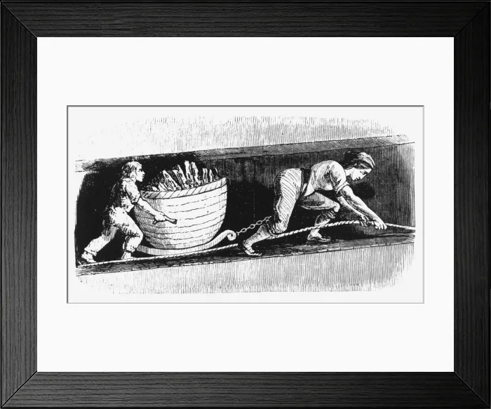 Framed Print : Woman and boy drawing a corve containing 3-4 cwt of coal, Bolton, Lancashire, 1848 Framed Print : Woman and boy drawing a corve containing 3-4 cwt of coal, Bolton, Lancashire, 1848
