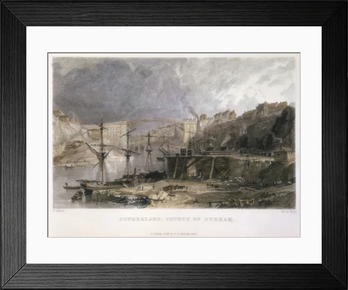 Framed Print : View of Sunderland and the Iron Bridge looking eastwards, 1833 Framed Print : View of Sunderland and the Iron Bridge looking eastwards, 1833