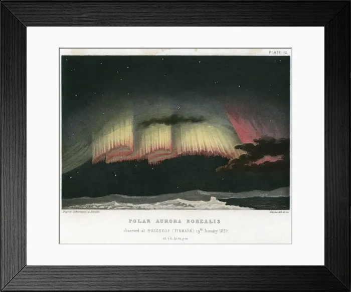 Framed Print : Aurora Borealis or Northern Lights, curtain form 1839. [1872]. Artist: Rapine