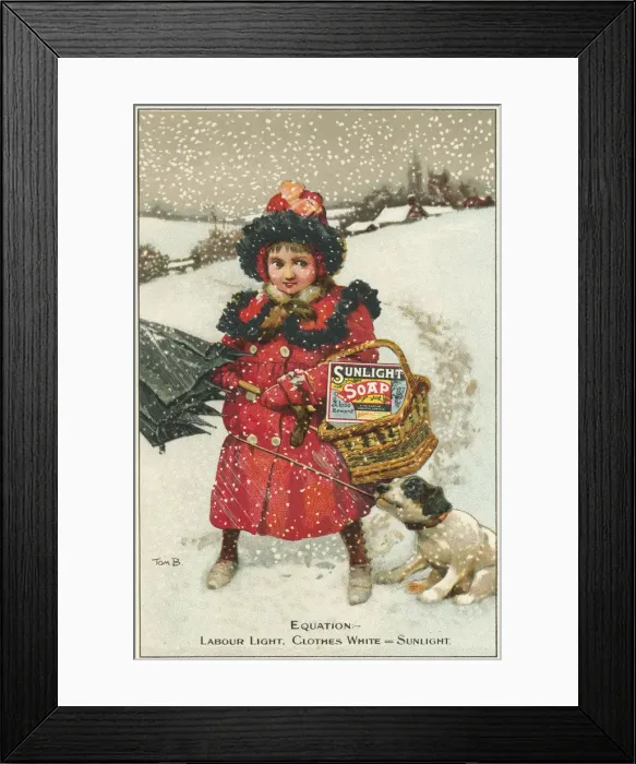 Framed Print : Trade card for Sunlight Soap, c1900. Artist: Tom Browne Framed Print : Trade card for Sunlight Soap, c1900. Artist: Tom Browne
