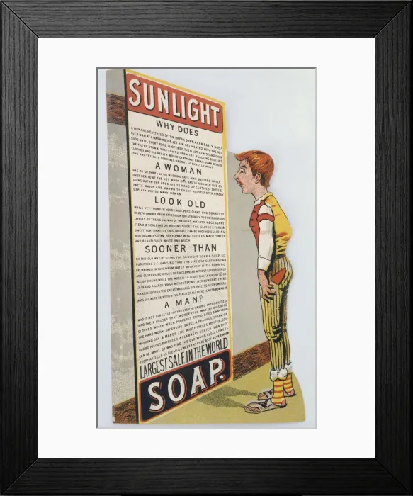 Framed Print : Trade card for Sunlight soap, c1900 Framed Print : Trade card for Sunlight soap, c1900