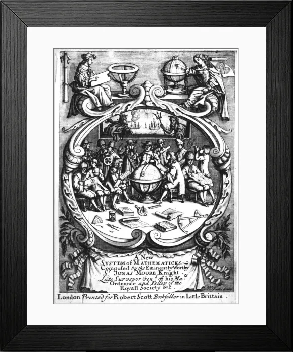 Framed Print : Frontispiece of A New System of Mathematicks by Jonas Moore, 1681 Framed Print : Frontispiece of A New System of Mathematicks by Jonas Moore, 1681