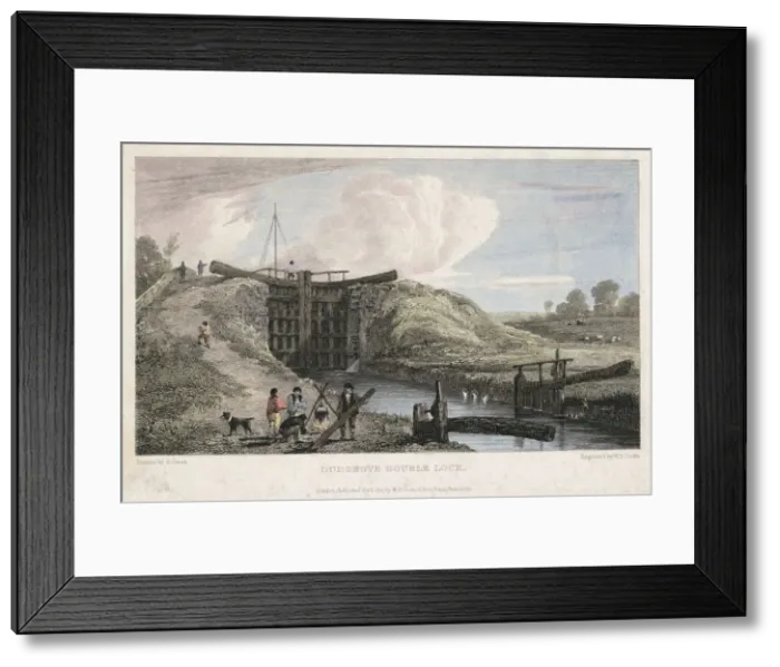 Framed Print : Dudgrove double lock above Lechlade, Thames and Severn Canal, 1814. Artist: William Bernard Cooke Framed Print : Dudgrove double lock above Lechlade, Thames and Severn Canal, 1814. Artist: William Bernard Cooke