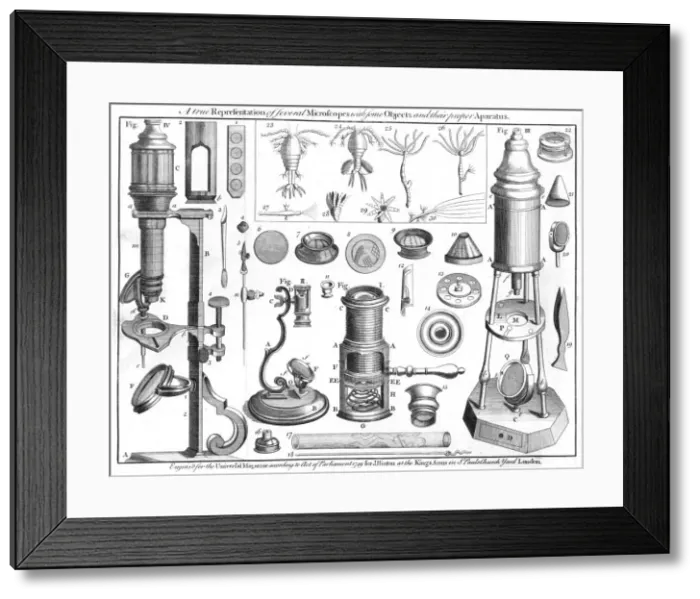 Framed Print : Microscopes and microscopical objects, 1750 Framed Print : Microscopes and microscopical objects, 1750