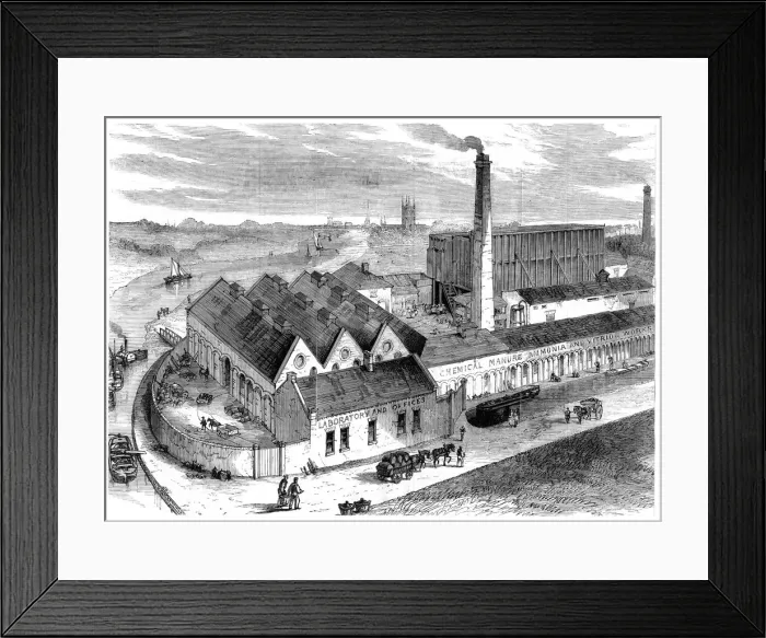 Framed Print : Webbs chemical factory, Diglis, Worcestershire, 1869 Framed Print : Webbs chemical factory, Diglis, Worcestershire, 1869