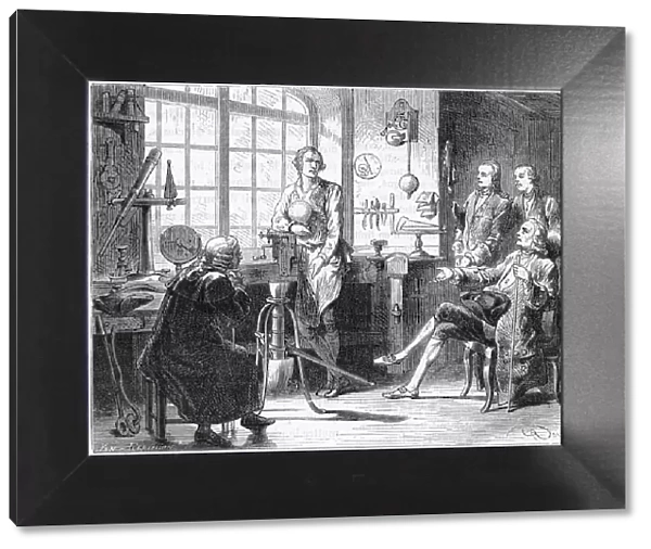 Joseph Black visiting James Watt in his Glasgow workshop, c1760 (c1879)
