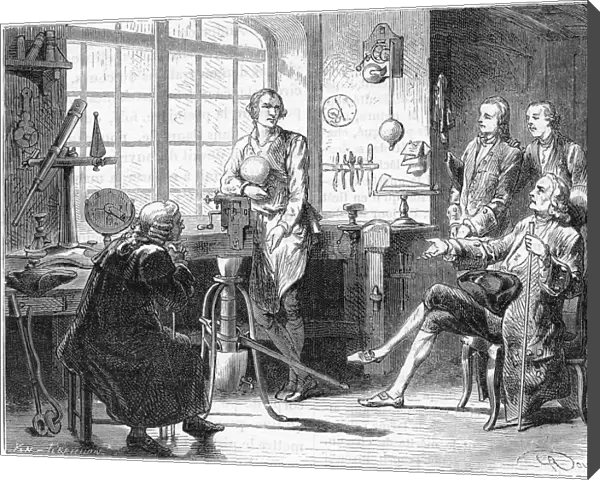 Joseph Black visiting James Watt in his Glasgow workshop, c1760 (c1879)