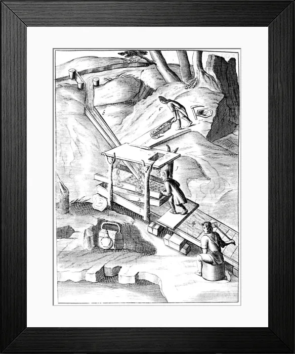 Framed Print : Washing ore to extract gold, 1683 Framed Print : Washing ore to extract gold, 1683