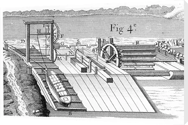 Roller bridge or inclined plane for transferring vessels from one level of a canal to another, 1737