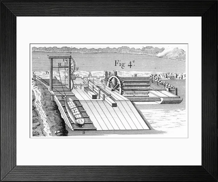 Framed Print : Roller bridge or inclined plane for transferring vessels from one level of a canal to another, 1737 Framed Print : Roller bridge or inclined plane for transferring vessels from one level of a canal to another, 1737