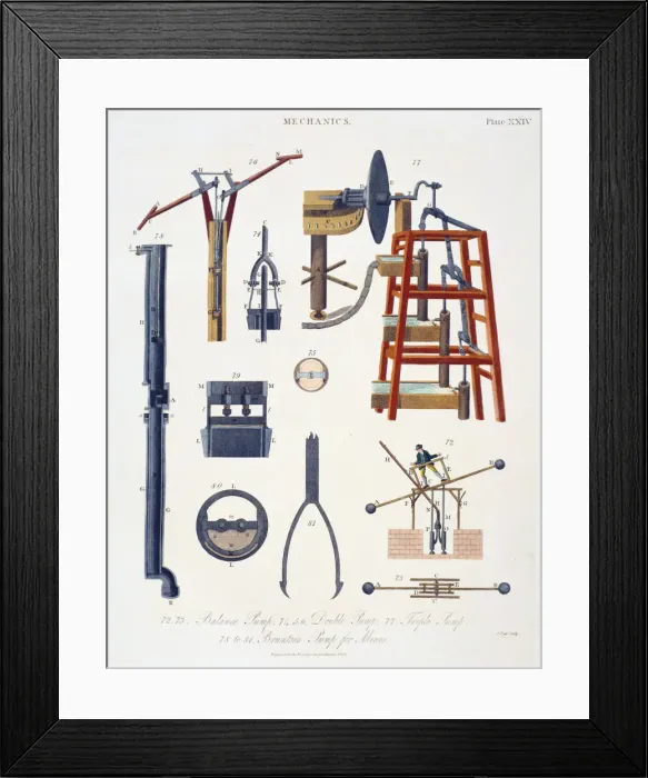 Framed Print : Various pumps for raising water, 1816 Framed Print : Various pumps for raising water, 1816